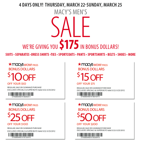 Top Categories Save BIG with Macy's coupons, deals & promos! Macy's provides exclusive offers from top brands on clothing, beauty, home decor and shoes. Save online & in-store.